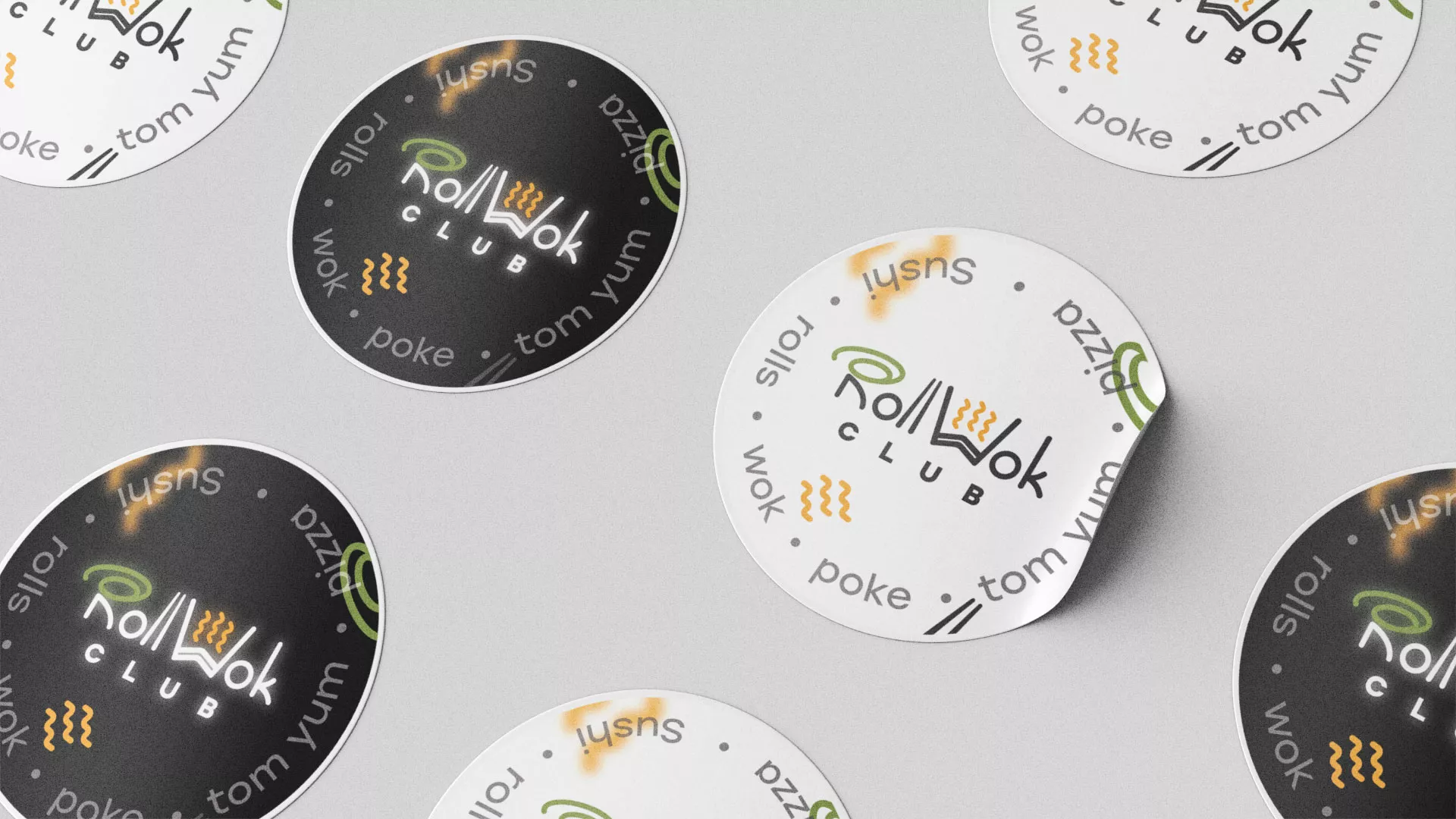 Разработка наклеек для суши-бара «Roll Wok Club» в Дедовске