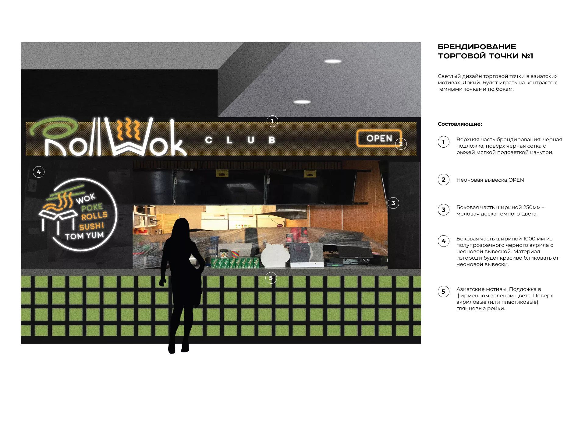 Брендирование торговых точек суши-бара «Roll Wok Club» в Дедовске